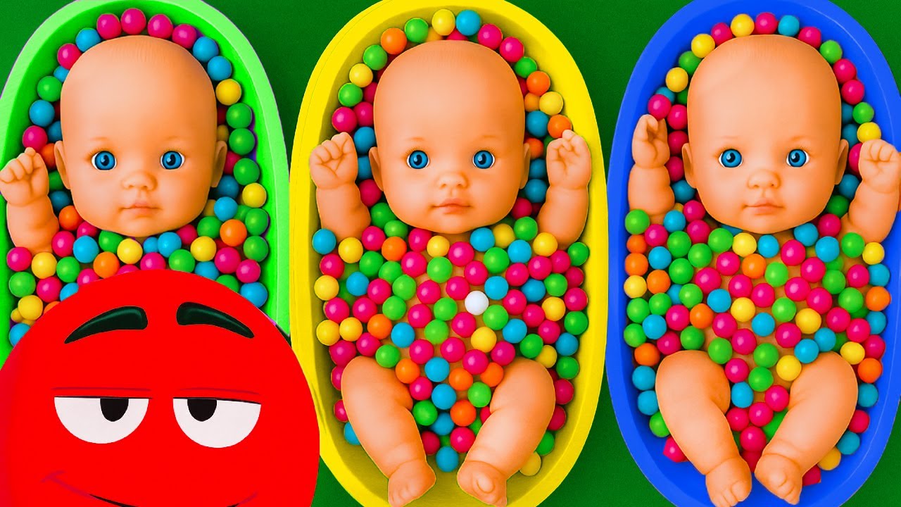 Full of 3 Rainbow BathTubs Candy with M&M's & Magic Slime Cutting Video img